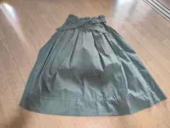 オリーブグリーン フレアスカート ウエストリボン付き