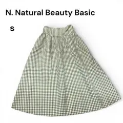 N. Natural Beauty Basic チェック柄フレアスカート S 緑