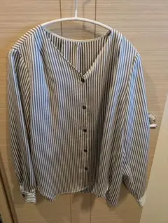 長袖ストライプブラウス　グリーンレーベル