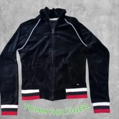 TOMMY HILFIGER ベロア パーカー ジップアップ ブラックのサムネイル