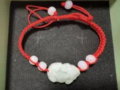 貔貅 翡翠ブレスレット 天然風 お守り 開運 金運 赤紐 調整可能