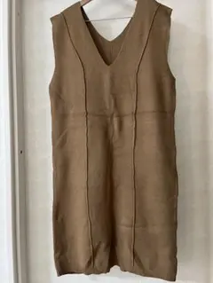 【Ｍサイズ】KHALITA Vネック　ニットワンピース　重ね着　ロングベスト