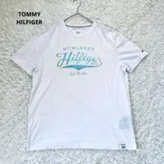 美品 トミーヒルフィガー Tシャツ グラデ筆記体ロゴ 白 薄手軽量 Lのサムネイル