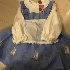 新品 リトシー ディズニー 美女と野獣 ベルフリル付き青白長袖ワンピース 100
