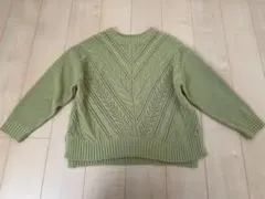 Samansa Mos2 透かし編みニット プルオーバー グリーン フリーサイズ