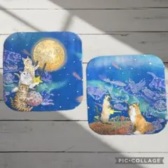 365CAT.ART Moonlight Cat 月あかりの猫ハンカチ2枚セット