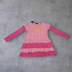 【新品】120サイズ　ヒョウ柄フリル付き　ピンクチュニック 　長袖　レオパード柄