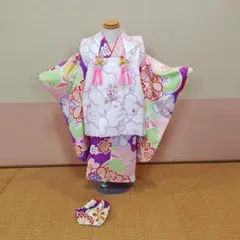 3歳女児お祝い着　被布セット　使用品　白×紫のサムネイル