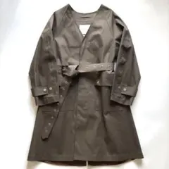 ★美品★マッキントッシュ ゴム引きロングコート ノーカラー グレーベージュ S