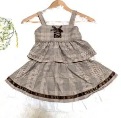 Majolicaマジョリカ✨100cm セットアップ チェック柄 リボン 茶