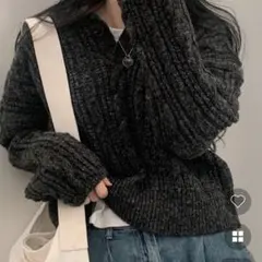 Nugu ダークグレー リブ編み クロップドセーター