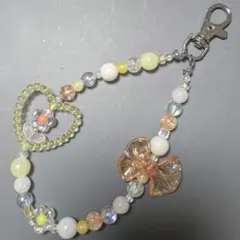 オレンジ系ビーズストラップ｜ハンドメイドキーホルダー