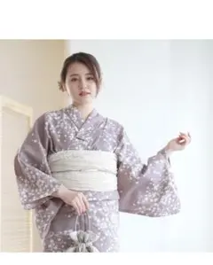 浴衣3点セット くすみラベンダーにかすみ草のサムネイル