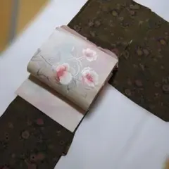 小紋(縮緬地)と帯　正絹　二点