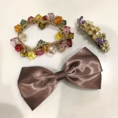 バレッタ◇ヘアゴム◇サテンリボン/花/蝶◇クリスタルビーズ/ヘアアクセサリー