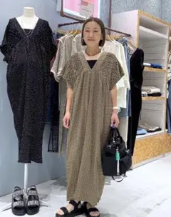 【産前・産後】マタニティ／シャーリングVワンピースLEPSIM チェックレプシムのサムネイル