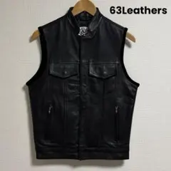 63Leathers スタンドカラー 立ち襟 レザーベスト バイカー 牛革 S 63Leathers スタンドカラー 立ち襟 レザーベスト バイカー 牛革 S