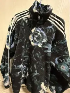 adidas フリースジャケット ブラック/フローラル L/XL