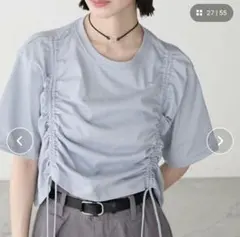 forksy ドロストギャザー クロップド丈Tシャツ ブルーのサムネイル