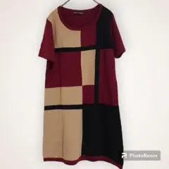 POURSUIT DE IDEAL　レトロ　ニットワンピース　ボルドー　М〜L