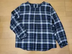 ネイビー系チェック プルオーバーシャツ 長袖