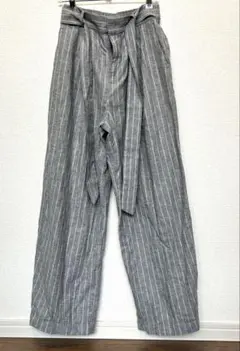 ユニクロ　リネンストライプ リボン付き ワイドパンツ