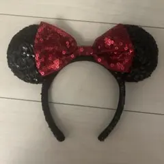 ディズニー　カチューシャ　レッド　ブラック　スパンコール　ミニーマウス