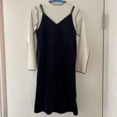 GU ジーユー　黒と白の重ね着風ワンピース　長袖　140cm