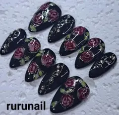 No.0186・オーダーネイル・手書きバラ・クール