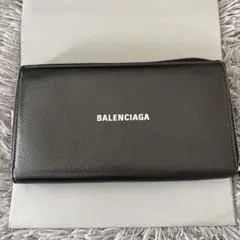 バレンシアガ 長財布 黒 レザー メンズ 袋巾着あり（ほつれあり）