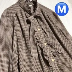 昭和レトロ　長袖　M 柄　リボンタイ　ブラウス　Ｌ