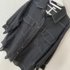 HK WORKS LONDON ブラックシャツ M シースルー　七分袖