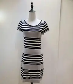 美品 バナナリパブリック ストライプ 半袖 ニットワンピース グレー ブラック