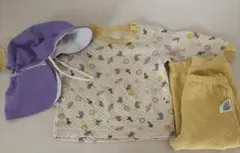 ユニクロ　キルトパジャマねこ柄 90 上下・ 日除帽子セット