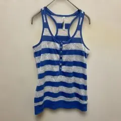 Aéropostaleエアロポステール青と白ボーダーヘンリーネックのタンクトップ