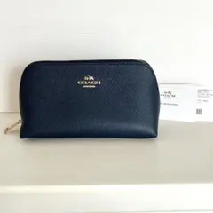 未使用！COACHコーチ ファスナー付ポーチ/濃紺ダークネイビー 化粧ポーチのサムネイル