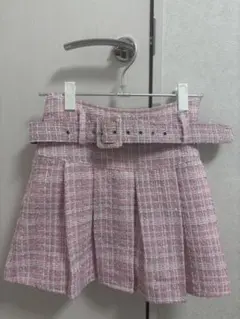 ピンク ツイードラメ プリーツスカート OLIVE des OLIVE