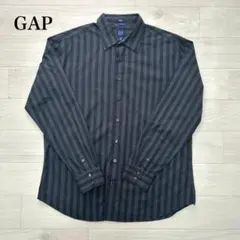 美品 GAP ストライプ 長袖シャツ XL コットン ブラック グレー 黒