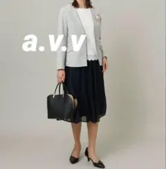 【a.v.v】ブラックレザーポインテッドトゥパンプス