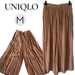 ユニクロ プリーツワイドパンツ ( M サイズ ) ウエストゴム サーモンピンク