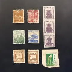銭位切手:第1次動植物国宝(尾長鶏/淡い+濃い)、第2,3次新昭和(数字・完