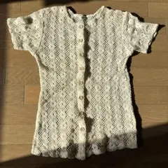かぎ編みカーディガン 半袖 アイボリー Mサイズ