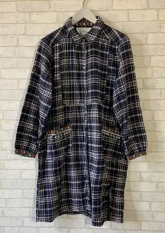 【ScoLar】 チェック柄 前開き 長袖ワンピース