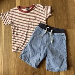 プチバトー　Tシャツ　ストライプショートパンツセット 4ans
