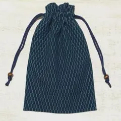 御朱印帳袋 和柄巾着袋 紺色 市松模様 和装小物 着物リメイク ハンドメイド ①