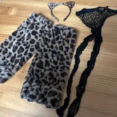 レオパード柄コスプレ衣装セット ヒョウ柄 猫耳 タイツ カチューシャ