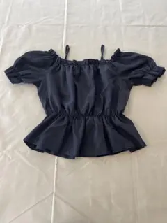 フリル オフショルトップス クロップド丈 ブラック150cm キッズ
