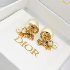 【美品】 クリスチャンディオール ピアス トライバル ゴールド パール スター
