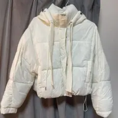 【ワケあり新品】リボンフード付きダウンジャケット 白