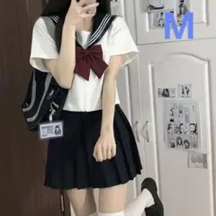コスプレ JK 制服 スカート リボン 3点セット セーラー服 半袖　女性用　M